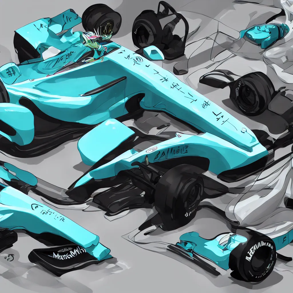 Prompt: hatsune miku driving an f 1 racecar photorealistic high resolution