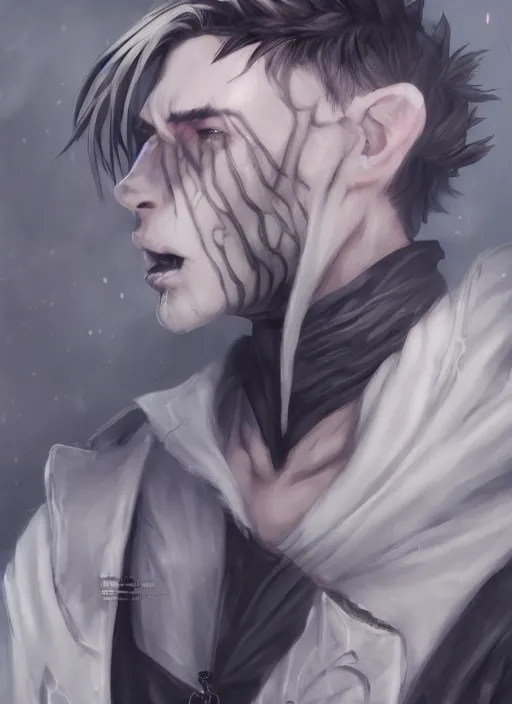 Image similar to detailed beautiful cool male character art depicting a creepy vampire monster, concept art, depth of field, on amino, by sakimichan patreon, wlop, weibo, bcy. net, colorhub. me high quality art on artstation.