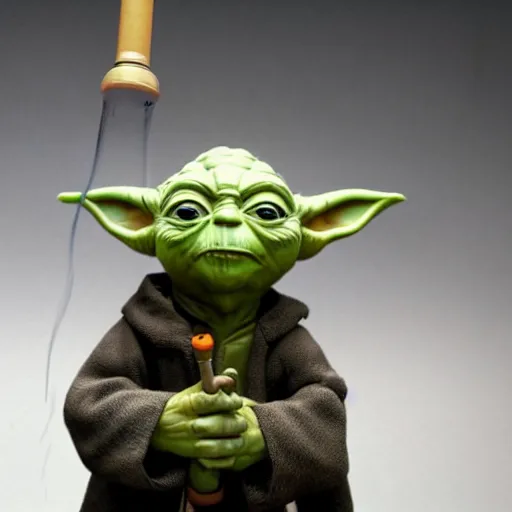 Image similar to Yoda smoking a bong