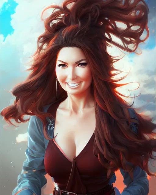 Image similar to anime portrait of Shania Twain by Stanley Artgerm Lau, WLOP, Rossdraws, James Jean, Andrei Riabovitchev, Marc Simonetti, and Sakimichan, trending on artstation