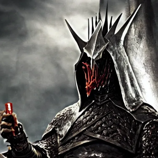 Prompt: the witch king of angmar eats a macdonalds burger