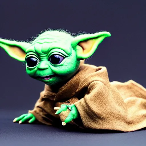 Prompt: baby yoda as a muppet. highly detailed felt. hyper real photo. 4 k.