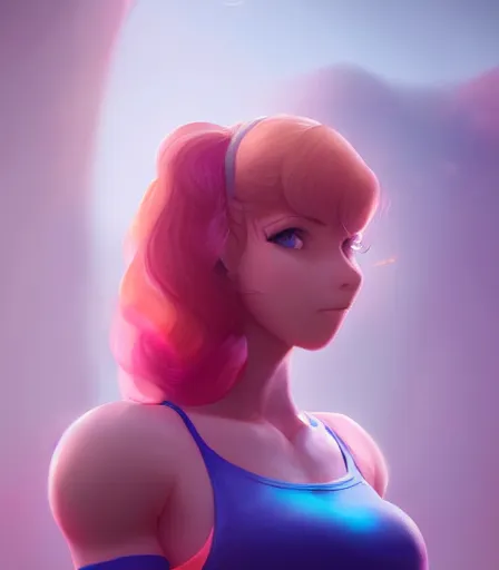 Prompt: beautiful portrait of a gorgeous personal trainer who looks like Princess Peach , character design by charlie bowater, ross tran, artgerm, and makoto shinkai, detailed, soft lighting, rendered in octane