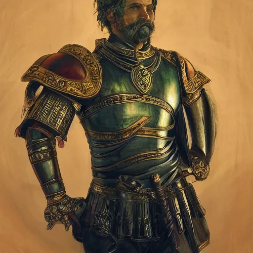 Prompt: portrait of an ancient roman character in incredible rich ornate armor, by ilya kuvshinov, by thomas lawrence, by bayard wu, trending on artstation, green, masterpiece