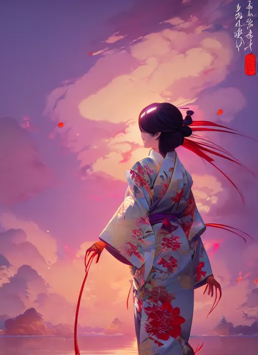 Prompt: woman in a kimono, backview, vibrant colors, ( ( ( koi colors ) ) ), octane render, jesper ejsing, james jean, justin gerard, tomasz alen kopera, cgsociety, fenghua zhong, makoto shinkai, highly detailed, rim light, art, cinematic lighting, very coherent, hyper realism, 8 k