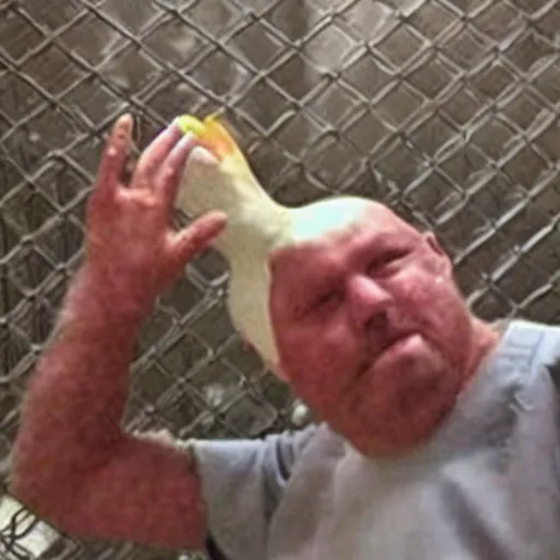 Image similar to an inmate has a chicken head instead of its own head