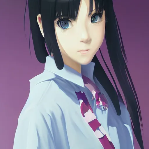 Prompt: a high detail portrait of high school girl by makoto sinkai, in simple background, by CLIP STADIO