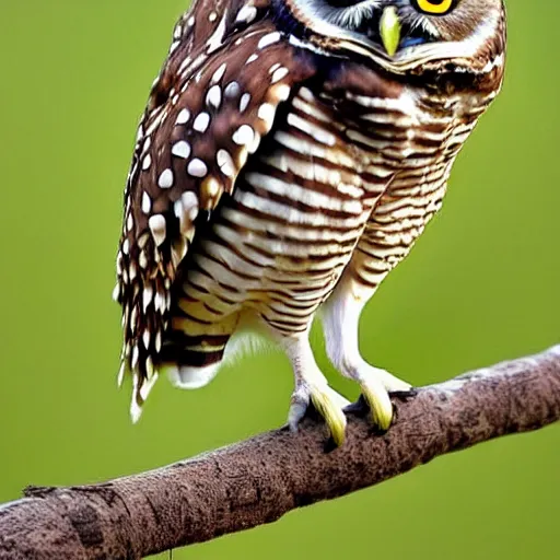 Image similar to he didn't sleep standing or perched, he slept in what could be described as a squat with his short stubby tail supporting him, and his legs splayed out to the sides, burrowing owl, owls, guardians of gahool