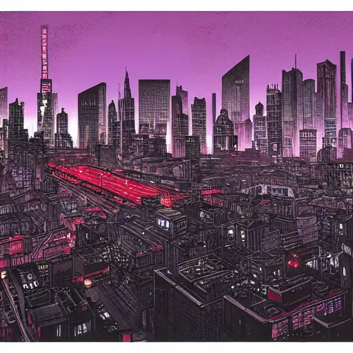 Prompt: akira cityscape at night