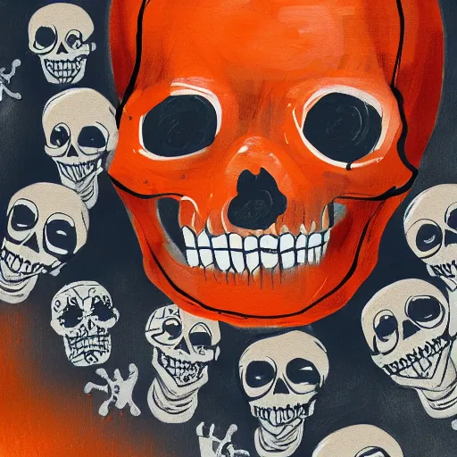 Prompt: skeletons running, painted on a jar, roman, abstract, orange theme, 8k resolution