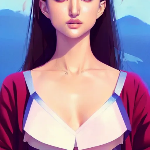 Prompt: a beautiful young japanese natalie portman alluring instagram model in crop top, large chest, by guweiz and wlop and ilya kuvshinov and artgerm, symmetrical eyes, aesthetic, gorgeous, stunning, alluring, attractive, artstation, deviantart, pinterest, digital art