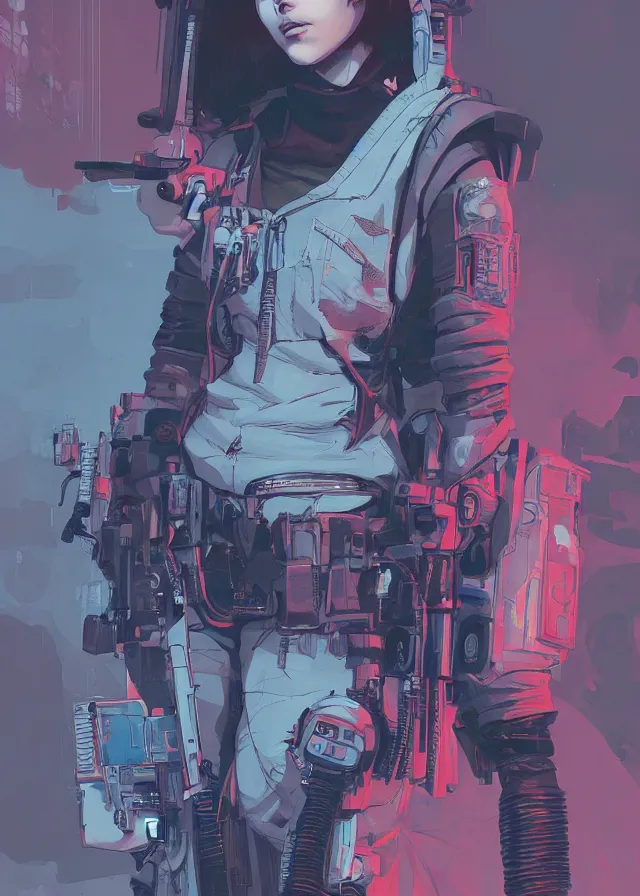 Image similar to very detailed, prophet graphic novel, ilya kuvshinov, rutkowski, simon roy, james jean, portrait illustration of a cyberpunk military woman, colorful, cinematic composition, ray tracing, hyperrealism, photorealistic