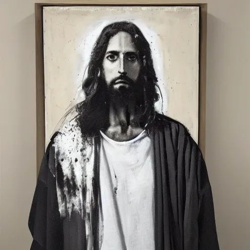 Image similar to a portrait of jesus wearing hypebeast streetwear by nicola samori, oil painting, realistic, 8 k, fear of god style