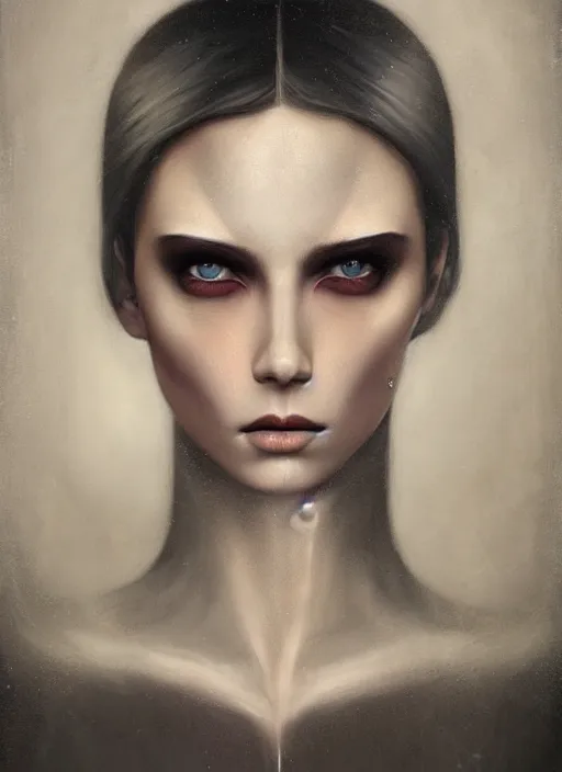 Image similar to symmetrical realistic, portrait, close - up, dark witch, painting by tom bagshaw, smooth, sharp focus