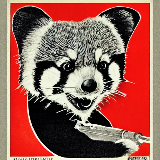 Image similar to red panda on a propaganda poster, world war, germany, circa 1 9 3 9, stencil