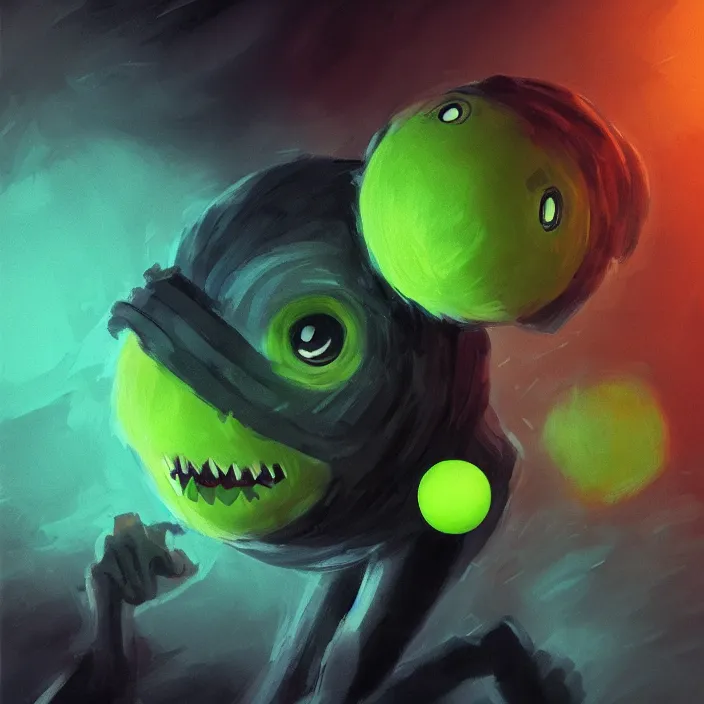 Image similar to cinematic portrait of a cute tennis ball monster in the abyss of space, chalk, masterpiece, trending on artstation, featured on pixiv, cinematic composition, dramatic pose, beautiful lighting, sharp details, hyper - detailed, hd, hdr, 4 k, 8 k, art by basil gogos