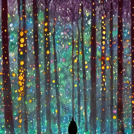 Image similar to bright nordic forest, sparkling spirits, detailed wide shot, crayon, ground detailed, wet eyes reflecting into eyes reflecting into infinity, beautiful lighting