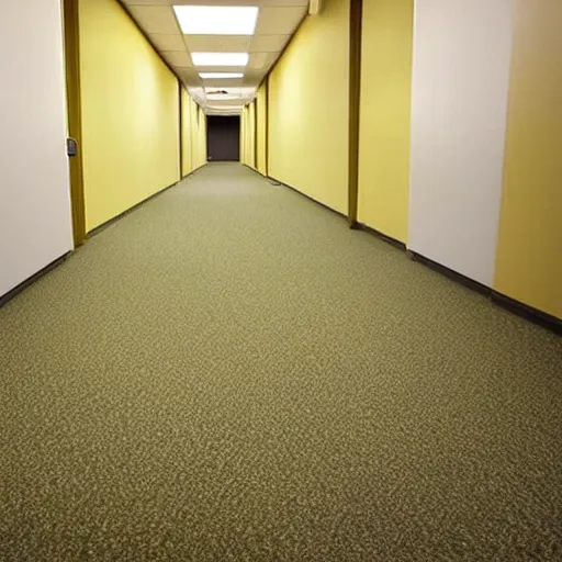 Prompt: photo of a scary entity in the backrooms, mono - yellow old moist carpet randomly connected infinite empty office space