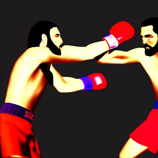 Image similar to Jesus and Satan fighting in a boxing ring, photorealistic, 4K