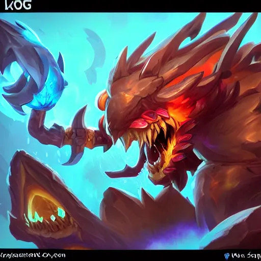 Prompt: kog'maw, league of legends, trending on artstation