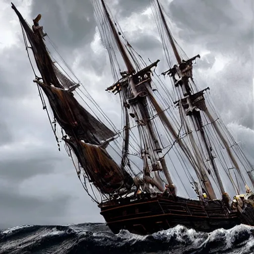 Image similar to tall ship with ripped sails caught in giant whirlpool in a hurricane. pirates of the caribbean 4 k