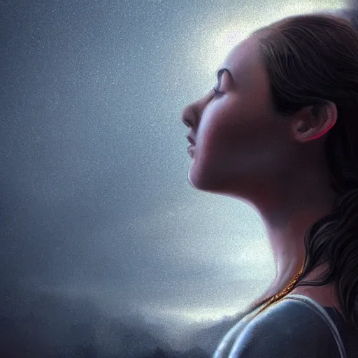 Prompt: A young woman using glassed looking to the sky portrait, very detailed, cinematic lighting, dramatic atmosphere, 4K, 1900 illustration artwork