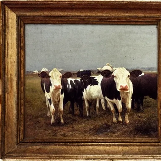 Image similar to a herd of cows on a country road, 1 9 th century painting, anton mauve