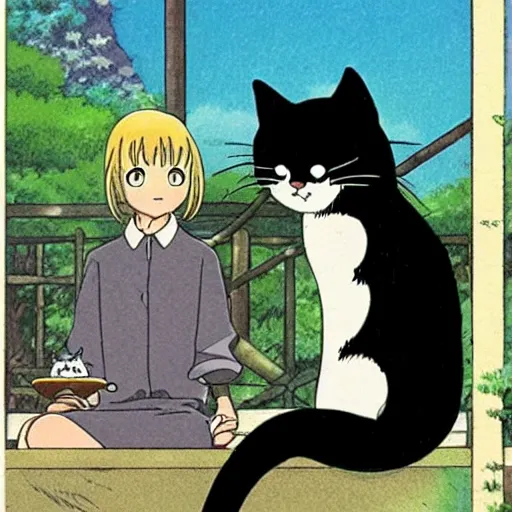 Prompt: studio ghibli tokyotv manga cat