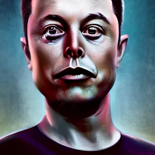 Prompt: matte portrait painting of elon musk as an alien