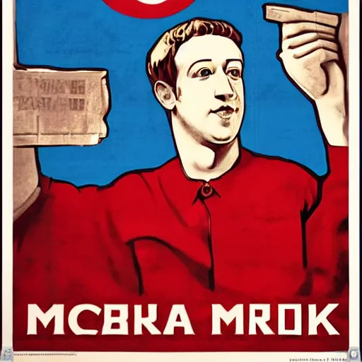 Image similar to art Nouveau style communist propaganda poster of mark zuckerberg