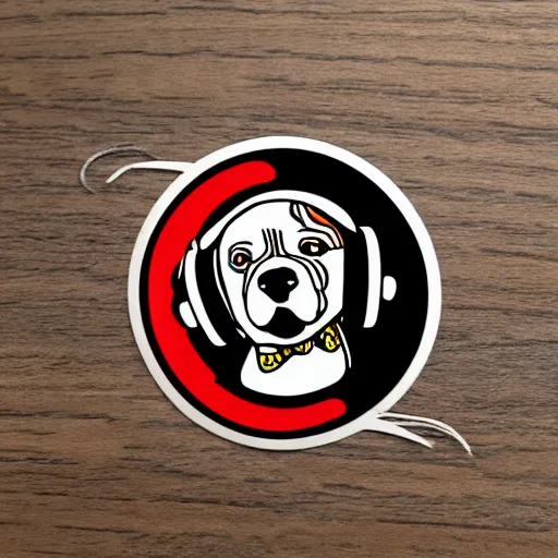 Image similar to wild humanoid dog playing music on his headphones, dancing by shepard fairey, sticker - svg