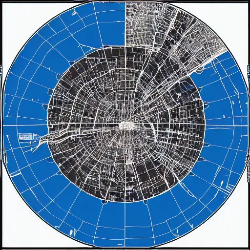 Prompt: detailed map of the city in the orbit of a black hole