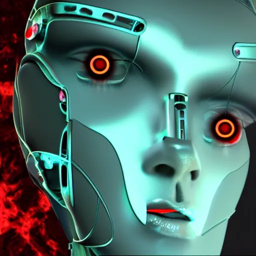 Prompt: as android of the pseudo - flesh with invasive cybernetic implants and viral infection, award winning digital art