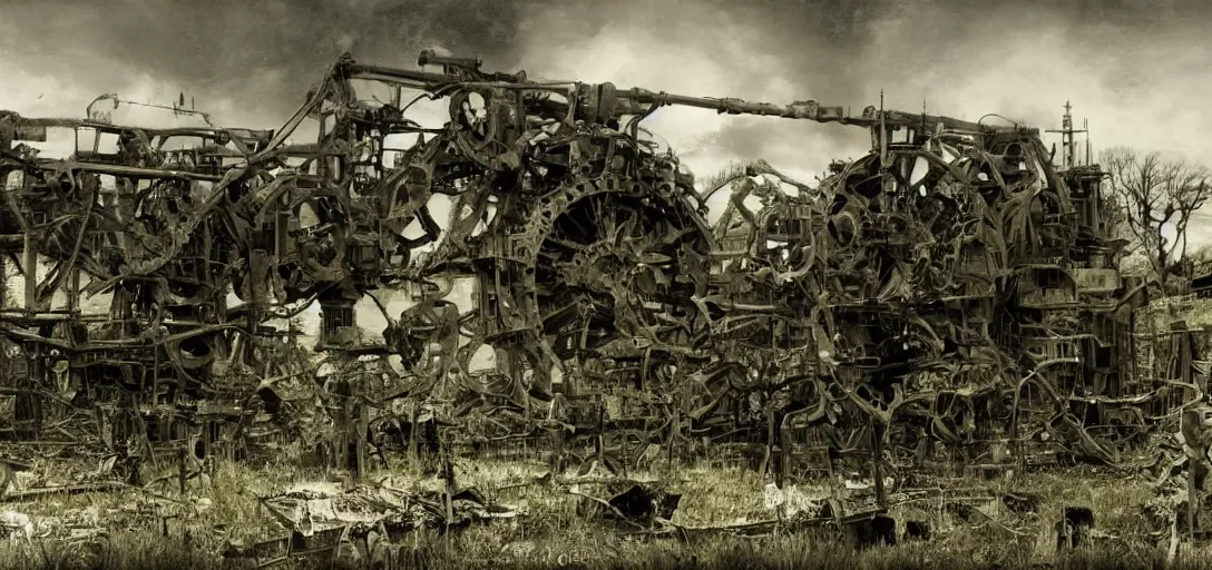 Image similar to the horrific machines of war are reclaimed by nature