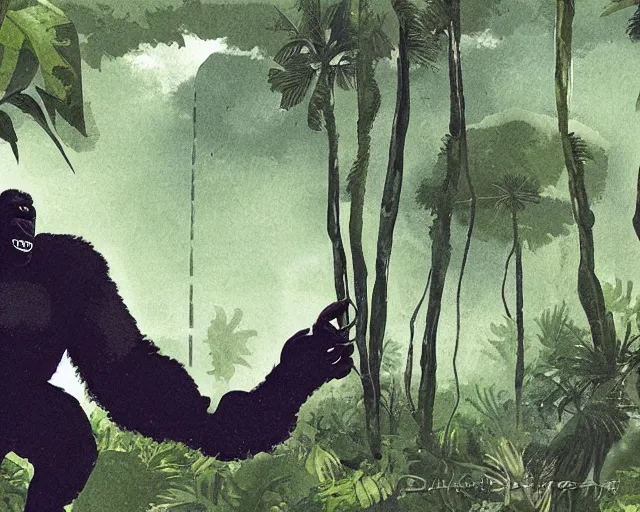 Prompt: a gorilla playing volleyball in a jungle, digital art, in the style of greg rutkowski