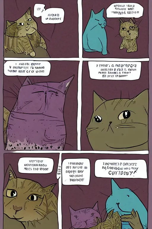 Image similar to a graphic novel comic about cats in a fantasy world, by mike holmes, webcomic, cartoon