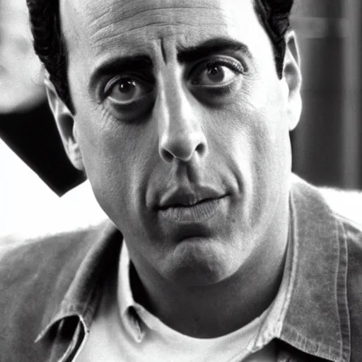 Prompt: jerry Seinfeld smoking weed res eyes.