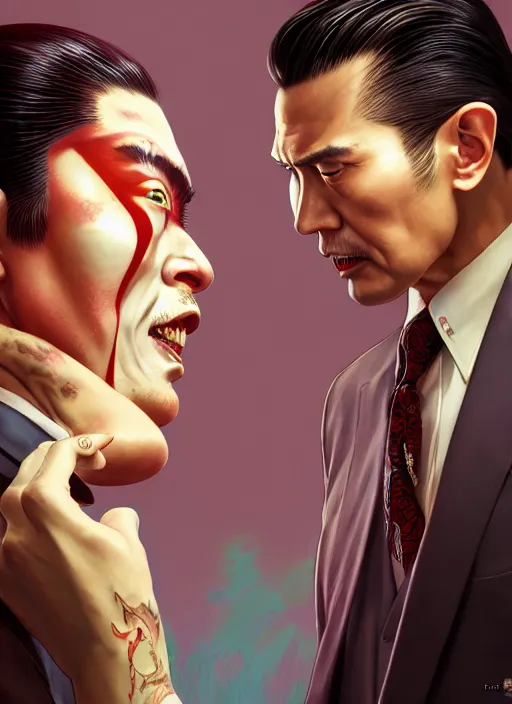 Prompt: highly detailed portrait of yakuza 0's goro majima, stephen bliss, unreal engine, greg rutkowski, loish, rhads, beeple, makoto shinkai and lois van baarle, ilya kuvshinov, rossdraws, tom bagshaw, tom whalen, alphonse mucha, global illumination, god rays, detailed and intricate environment