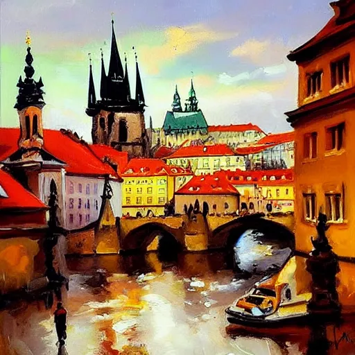 Prompt: painting Prague by style Antoine Blanchard