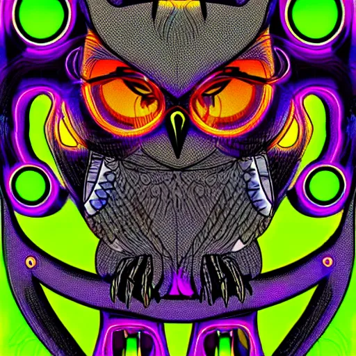 Prompt: cyberpunk owl, neon digital art