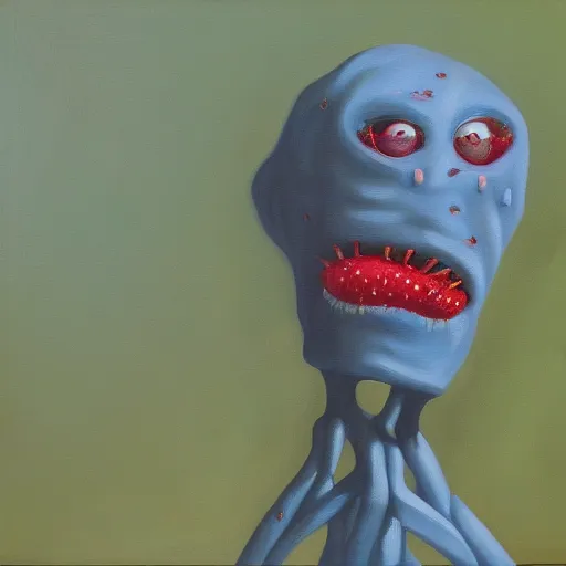 Image similar to a creep strawberey creature, oil in canvas,