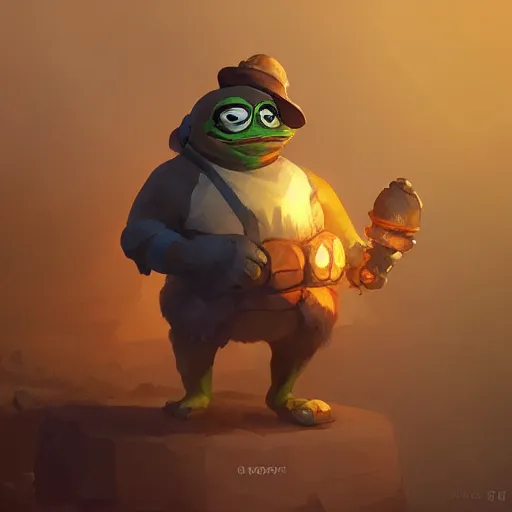 Prompt: super rich happy pepe the miner, greg rutkowski, artstation