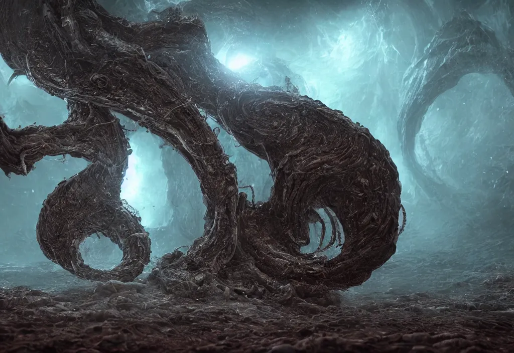 Prompt: eternal eldritch worm photorealistic, film, cinematic lighting, octane render, volumetric light, dark - art