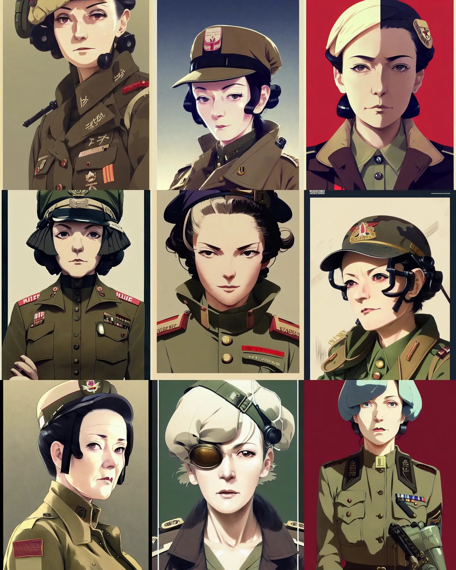 Prompt: A beautiful dieselpunk older woman in military fatigues || aged face, VERY VERY ANIME!!!, fine-face, age lines, silver hair, realistic shaded perfect face, fine details. Anime. realistic shaded lighting poster by Ilya Kuvshinov katsuhiro otomo ghost-in-the-shell, magali villeneuve, artgerm, Jeremy Lipkin and Michael Garmash and Rob Rey