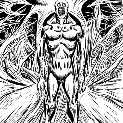 Image similar to clean simple line art of a terrifying monster from folklore. no background. well composed, clean coloring book page, beautiful detailed art. coloring book line art by steve ditko and jack kirby and greg rutkowski