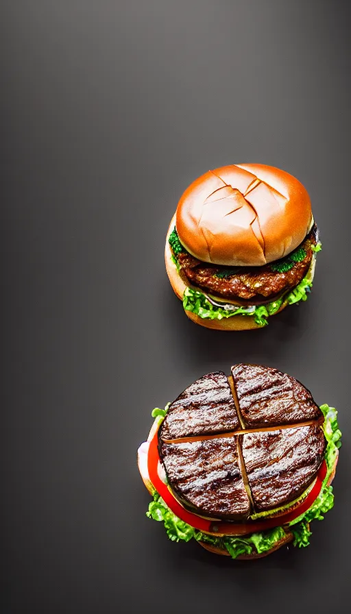 Prompt: an infinite burger, symmetry, cinematic, elegant, expensive, luxury materials, perfect light, perfect composition, dlsr photography, sharp focus, 4 k, ultra hd, sense of awe, by tiffany and swarovski