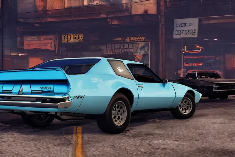 Prompt: photograph of a cyberpunk 1 9 2 2 pontiac firebird trans am, by red dead redemption 2, by grand theft auto v