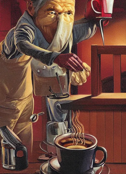 Prompt: coffee and pancakes poster artwork by Michael Whelan, clean