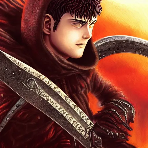 Image similar to Guts, Berserk, very detailed, artstation, digital art, masterpiece, award winning, greatsword