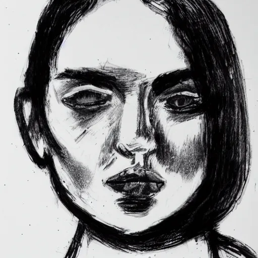 Prompt: portrait of dazed 3 / 4 model black ink on paper